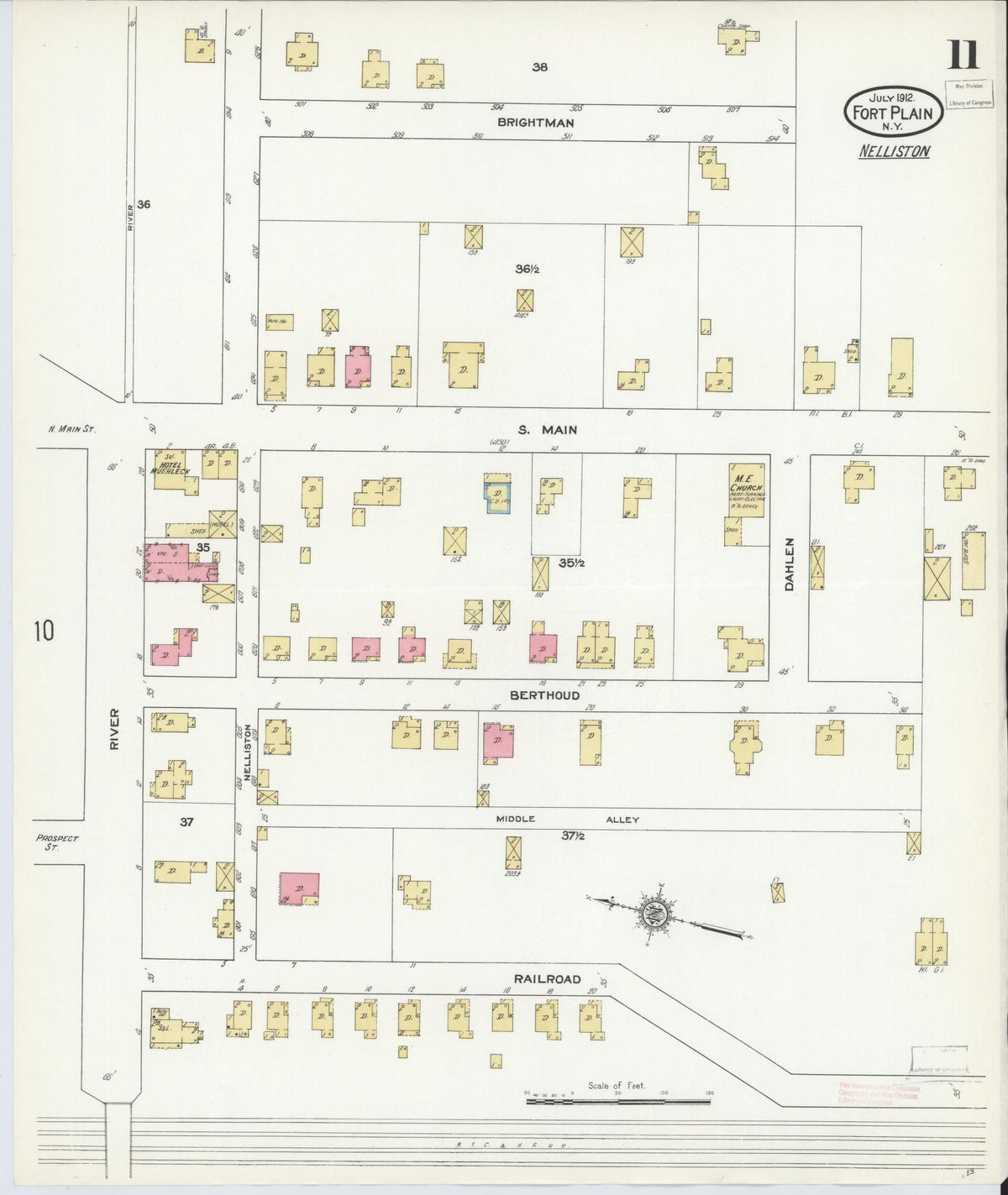 Sanborn Fire Insurance Map from Fort Plain, Montgomery County, New York (1912), Sheet #0011 - Historic Sanborn Fire Insurance Map Print, vintage old map wall art, antique decor, genealogy gift, New York New York map