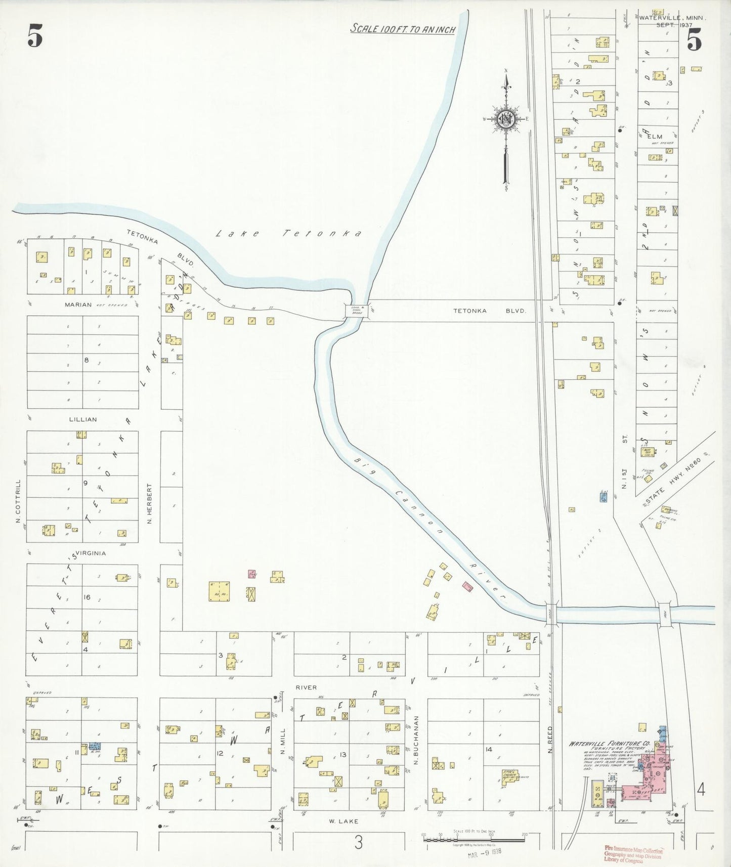 Sanborn Fire Insurance Map from Waterville, Le Sueur County, Minnesota (1937), Sheet #0005 - Historic Sanborn Fire Insurance Map Print, vintage old map wall art, antique decor, genealogy gift, Minnesota Minnesota map