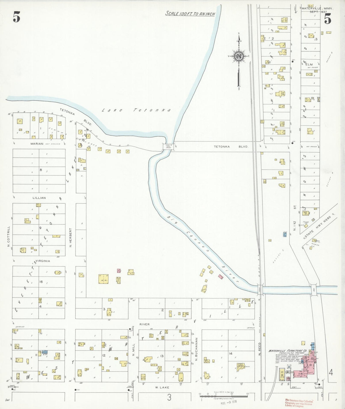 Sanborn Fire Insurance Map from Waterville, Le Sueur County, Minnesota (1937), Sheet #0005 - Historic Sanborn Fire Insurance Map Print, vintage old map wall art, antique decor, genealogy gift, Minnesota Minnesota map