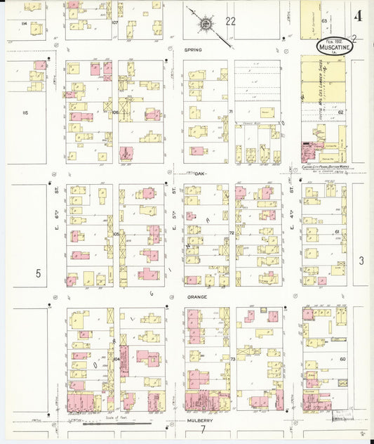 Sanborn Fire Insurance Map from Muscatine, Muscatine County, Iowa (1912), Sheet #0004 - Historic Sanborn Fire Insurance Map Print, vintage old map wall art