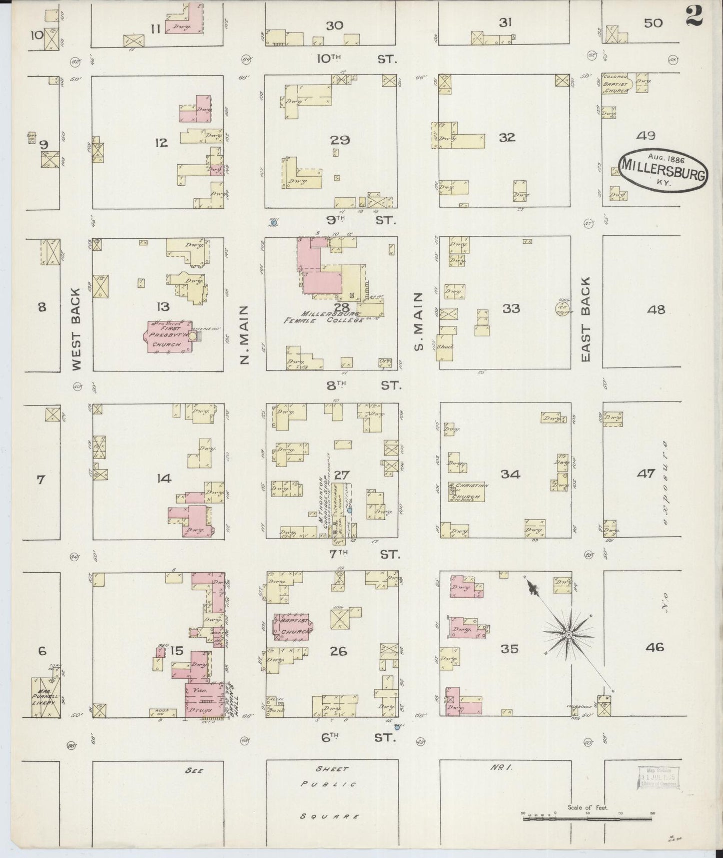 Sanborn Fire Insurance Map from Millersburg, Bourbon County, Kentucky (1886), Sheet #0002 - Historic Sanborn Fire Insurance Map Print, vintage old map wall art, antique decor, genealogy gift, Kentucky Kentucky map