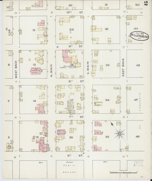 Sanborn Fire Insurance Map from Millersburg, Bourbon County, Kentucky (1886), Sheet #0002 - Historic Sanborn Fire Insurance Map Print, vintage old map wall art, antique decor, genealogy gift, Kentucky Kentucky map
