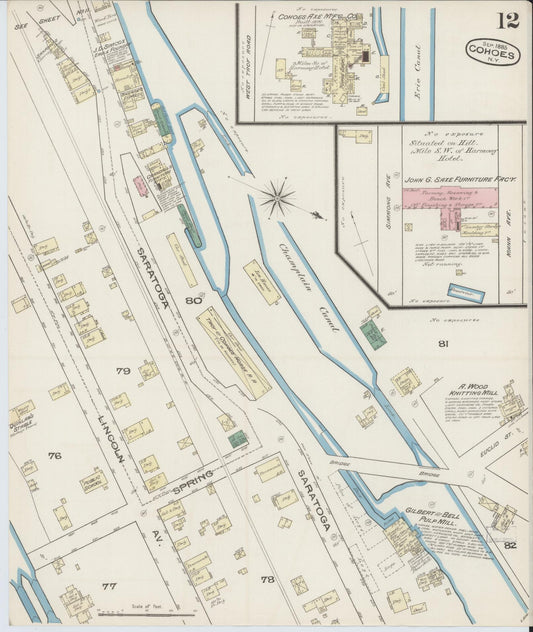 Sanborn Fire Insurance Map from Cohoes, Albany County, New York (1885), Sheet #0012 - Historic Sanborn Fire Insurance Map Print, vintage old map wall art, antique decor, genealogy gift, New York New York map