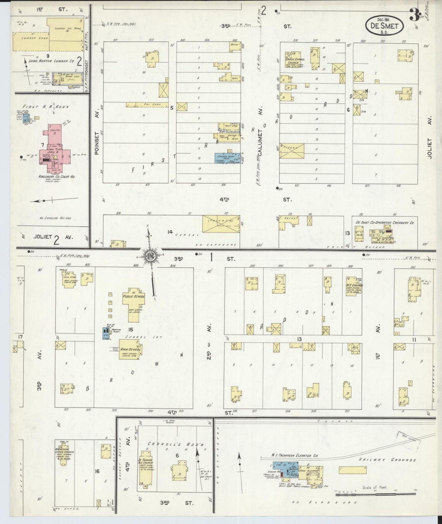 Sanborn Fire Insurance Map from De Smet, Kingsbury County, South Dakota (1911), Sheet #0003 - Historic Sanborn Fire Insurance Map Print, vintage old map wall art, antique decor, genealogy gift, South Dakota South Dakota map