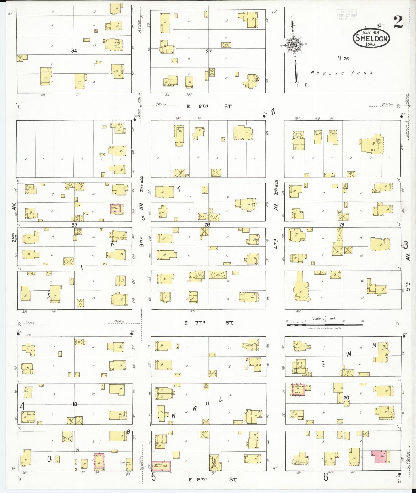 Sanborn Fire Insurance Map from Sheldon, O'Brien County, Iowa (1918), Sheet #0002 - Historic Sanborn Fire Insurance Map Print
