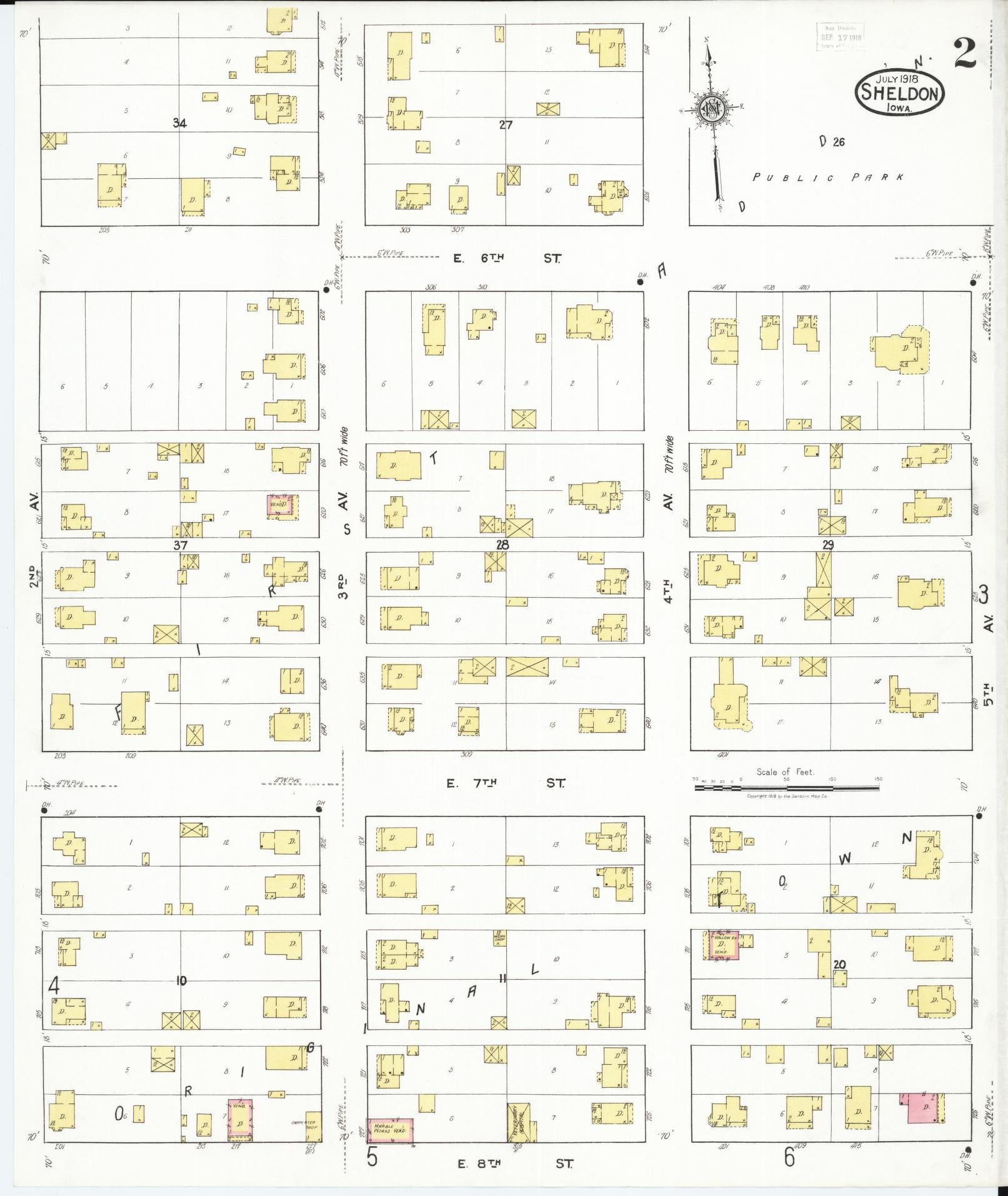 Sanborn Fire Insurance Map from Sheldon, O'Brien County, Iowa (1918), Sheet #0002 - Historic Sanborn Fire Insurance Map Print