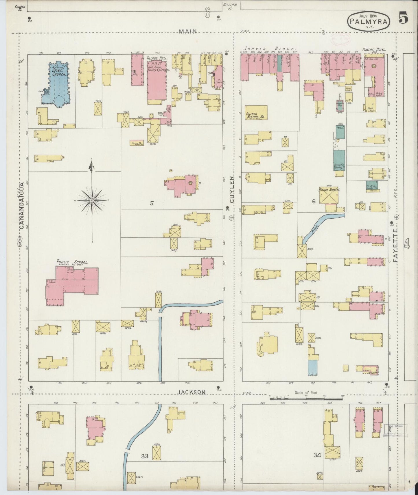 Sanborn Fire Insurance Map from Palmyra, Wayne County, New York (1894), Sheet #0005 - Complete Map Set gallery image, historic Sanborn map, vintage wall art, New York New York