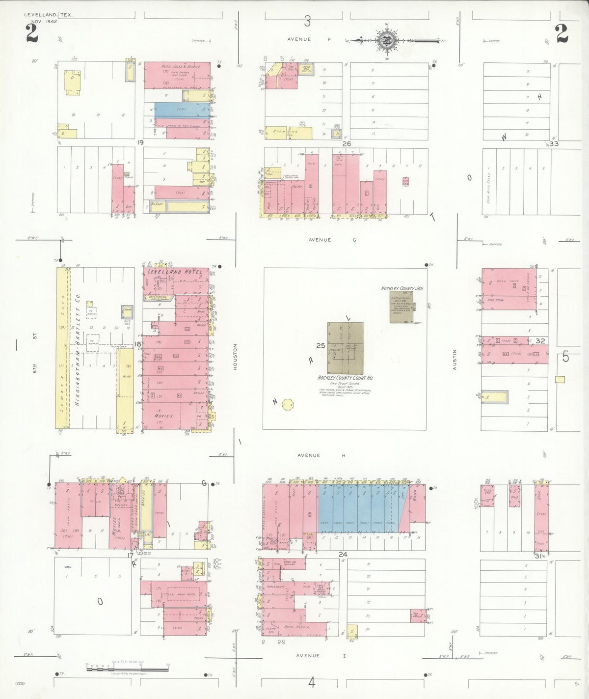 Sanborn Fire Insurance Map from Levelland, Hockley County, Texas (1942), Sheet #0002 - Complete Map Set gallery image, historic Sanborn map, vintage wall art, Texas Texas