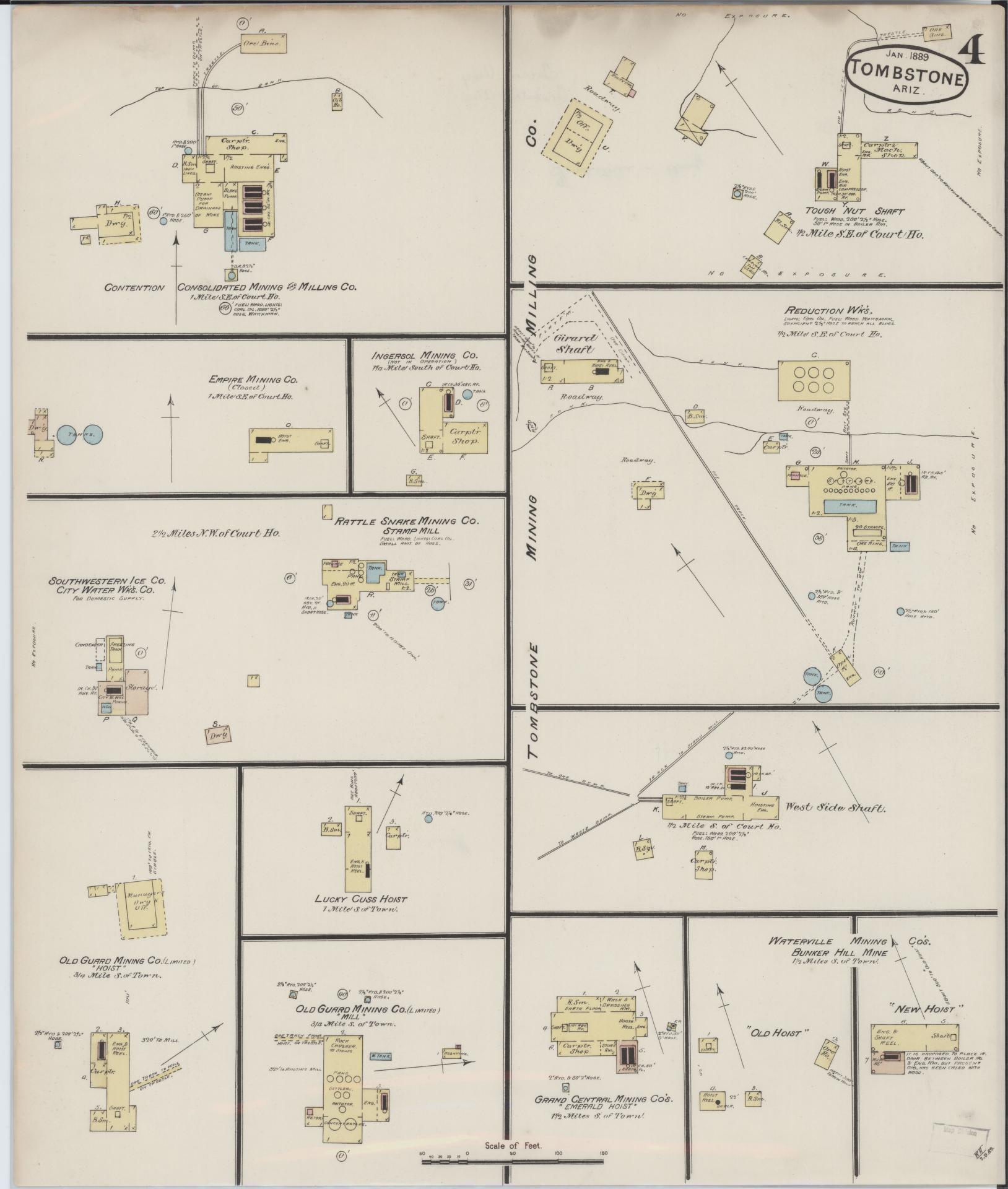 Sanborn Fire Insurance Map from Tombstone, Cochise County, Arizona (1889), Sheet #0004 - Complete Map Set gallery image, historic Sanborn map, vintage wall art, Arizona Arizona