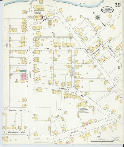 Sanborn Fire Insurance Map from Cambridge, Guernsey County, Ohio (1909), Sheet #0020 - Historic Sanborn Fire Insurance Map Print, vintage old map wall art, antique decor, genealogy gift, Ohio Ohio map