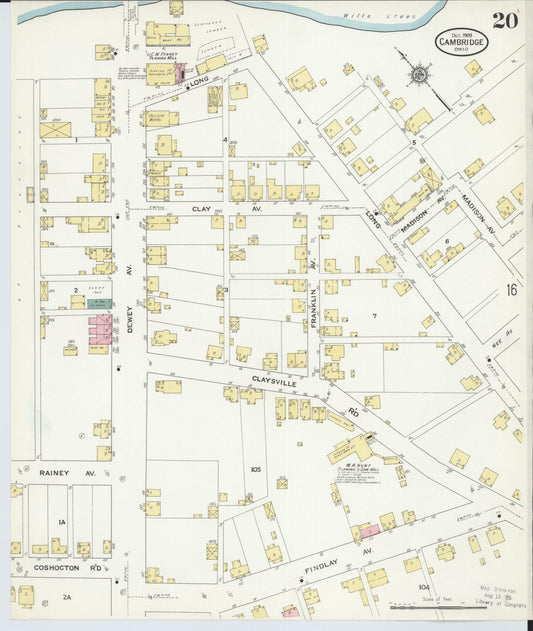 Sanborn Fire Insurance Map from Cambridge, Guernsey County, Ohio (1909), Sheet #0020 - Historic Sanborn Fire Insurance Map Print, vintage old map wall art, antique decor, genealogy gift, Ohio Ohio map