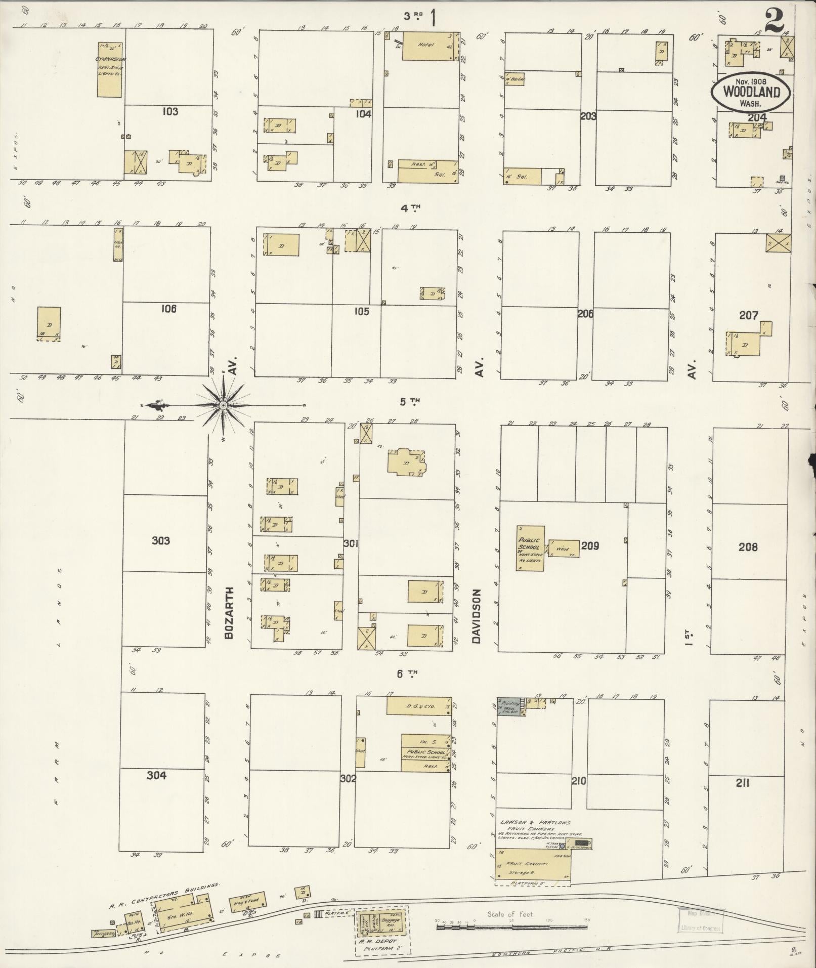 Sanborn Fire Insurance Map from Woodland, Cowlitz County, Washington (1908), Sheet #0002 - Complete Map Set gallery image, historic Sanborn map, vintage wall art, Washington Washington