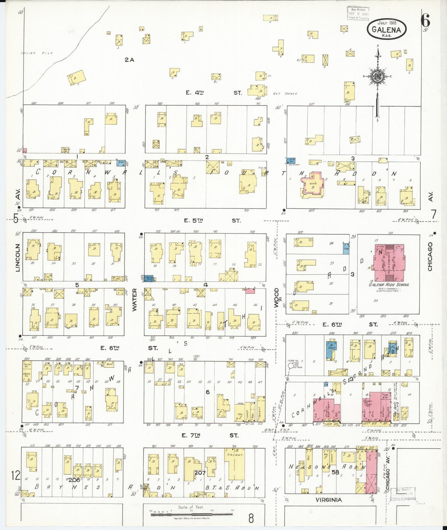 Sanborn Fire Insurance Map from Galena, Cherokee County, Kansas (1918), Sheet #0006 - Historic Sanborn Fire Insurance Map Print, vintage old map wall art, antique decor, genealogy gift, Kansas Kansas map