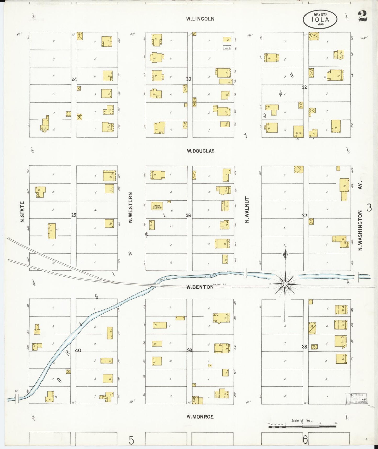 Sanborn Fire Insurance Map from Iola, Allen County, Kansas (1899), Sheet #0002 - Historic Sanborn Fire Insurance Map Print, vintage old map wall art, antique decor, genealogy gift, Kansas Kansas map