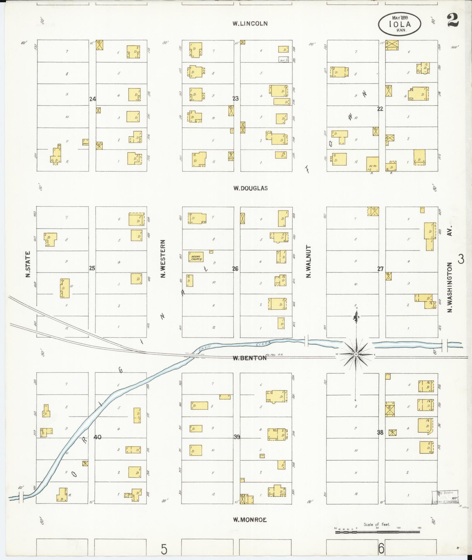 Sanborn Fire Insurance Map from Iola, Allen County, Kansas (1899), Sheet #0002 - Historic Sanborn Fire Insurance Map Print, vintage old map wall art, antique decor, genealogy gift, Kansas Kansas map