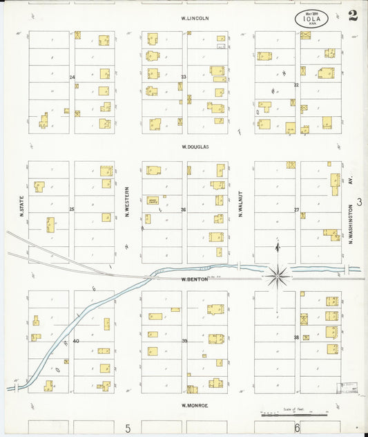 Sanborn Fire Insurance Map from Iola, Allen County, Kansas (1899), Sheet #0002 - Historic Sanborn Fire Insurance Map Print, vintage old map wall art, antique decor, genealogy gift, Kansas Kansas map
