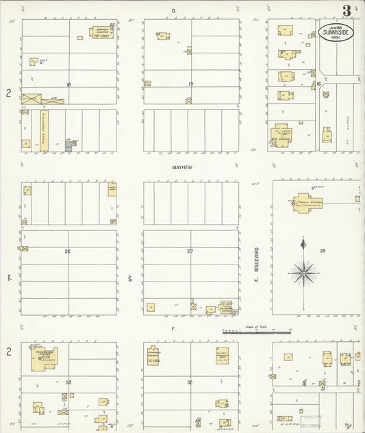 Sanborn Fire Insurance Map from Sunnyside, Yakima County, Washington (1908), Sheet #0003 - Historic Sanborn Fire Insurance Map Print, vintage old map wall art, antique decor, genealogy gift, Washington Washington map