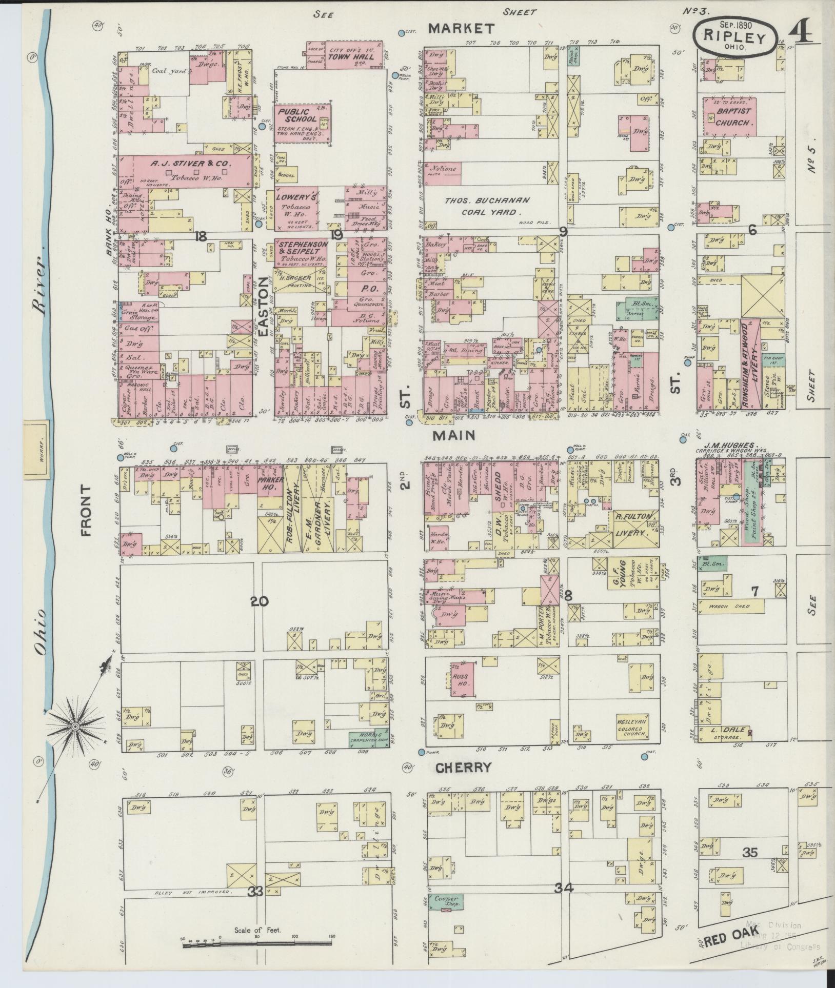 Sanborn Fire Insurance Map from Ripley, Brown County, Ohio (1890), Sheet #0004 - Historic Sanborn Fire Insurance Map Print, vintage old map wall art, antique decor, genealogy gift, Ohio Ohio map