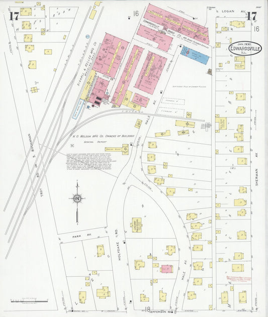 Sanborn Fire Insurance Map from Edwardsville, Madison County, Illinois (1930), Sheet #0017 - Historic Sanborn Fire Insurance Map Print, vintage old map wall art, antique decor, genealogy gift, Illinois Illinois map