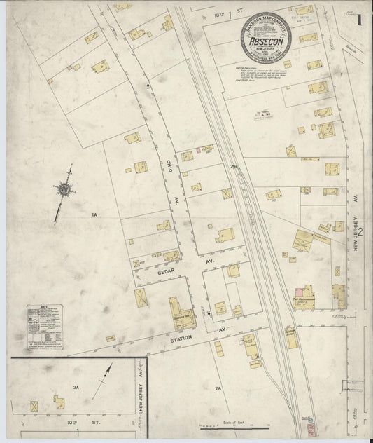 Sanborn Fire Insurance Map from Absecon, Atlantic County, New Jersey (1911), Sheet #0001 - Complete Map Set gallery image, historic Sanborn map, vintage wall art, New Jersey New Jersey