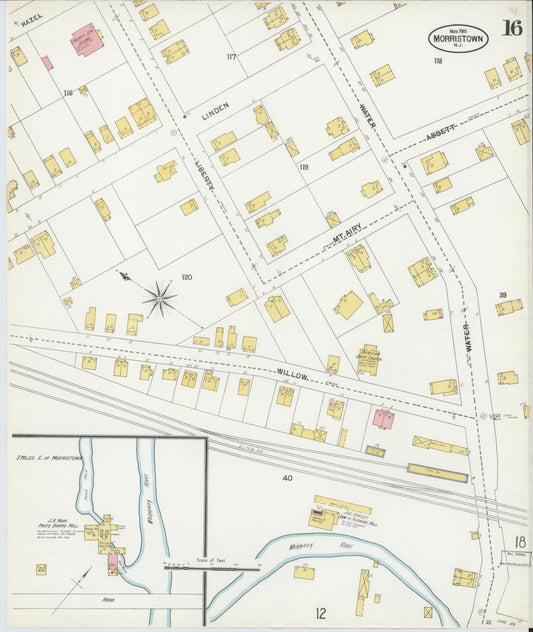 Sanborn Fire Insurance Map from Morristown, Morris County, New Jersey (1901), Sheet #0016 - Historic Sanborn Fire Insurance Map Print, vintage old map wall art, antique decor, genealogy gift, New Jersey New Jersey map