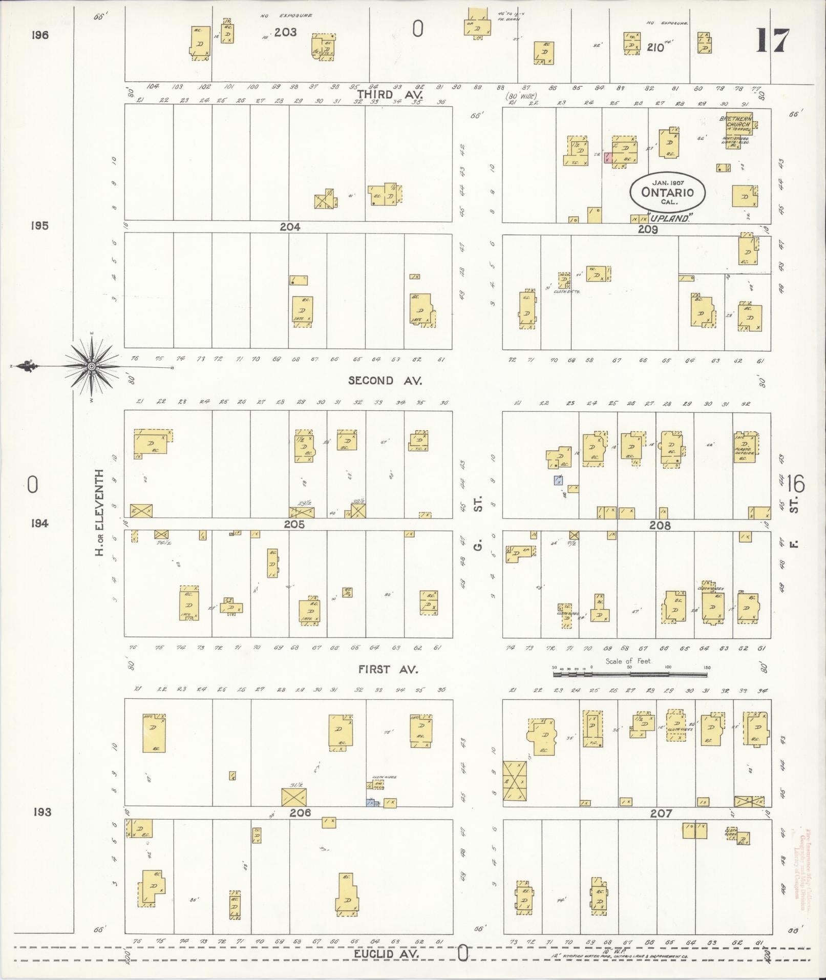 Sanborn Fire Insurance Map from Ontario, San Bernardino County, California (1907), Sheet #0017 - Complete Map Set gallery image, historic Sanborn map, vintage wall art, California California