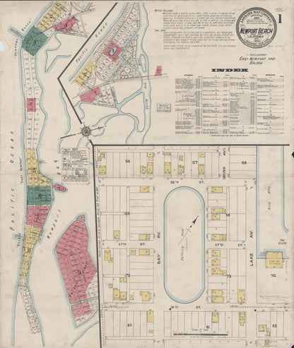 Sanborn Fire Insurance Map from Newport Beach, Orange County, California (1922), Sheet #0001 - Historic Sanborn Fire Insurance Map Print, vintage old map wall art, antique decor, genealogy gift, California California map