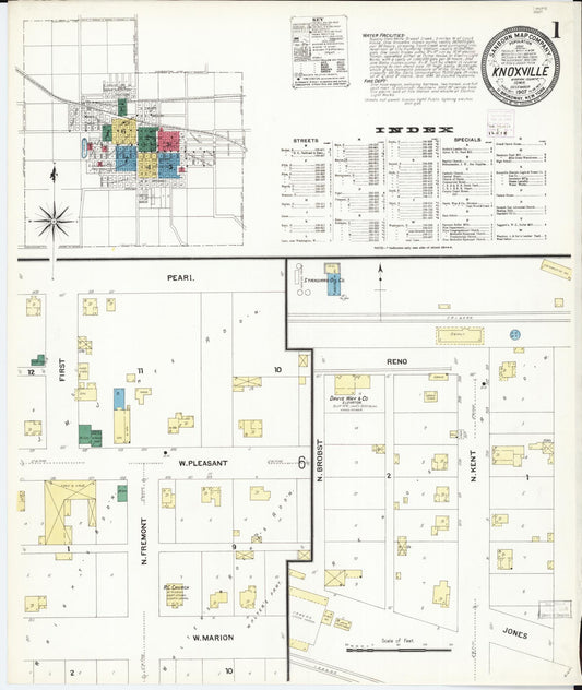 Sanborn Fire Insurance Map from Knoxville, Marion County, Iowa (1907), Sheet #0001 - Historic Sanborn Fire Insurance Map Print, vintage old map wall art