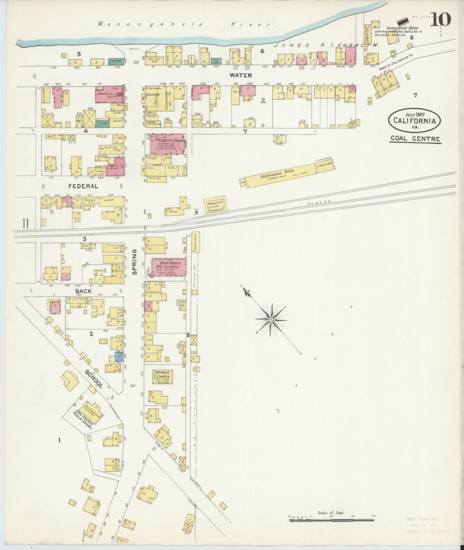 Sanborn Fire Insurance Map from California, Washington County, Pennsylvania (1907), Sheet #0010 - Complete Map Set gallery image, historic Sanborn map, vintage wall art, California California