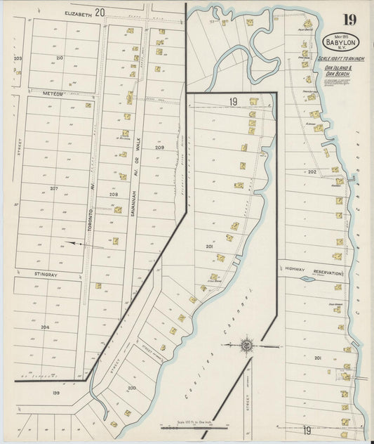 Sanborn Fire Insurance Map from Babylon, Suffolk County, New York (1915), Sheet #0019 - Historic Sanborn Fire Insurance Map Print, vintage old map wall art, antique decor, genealogy gift, New York New York map
