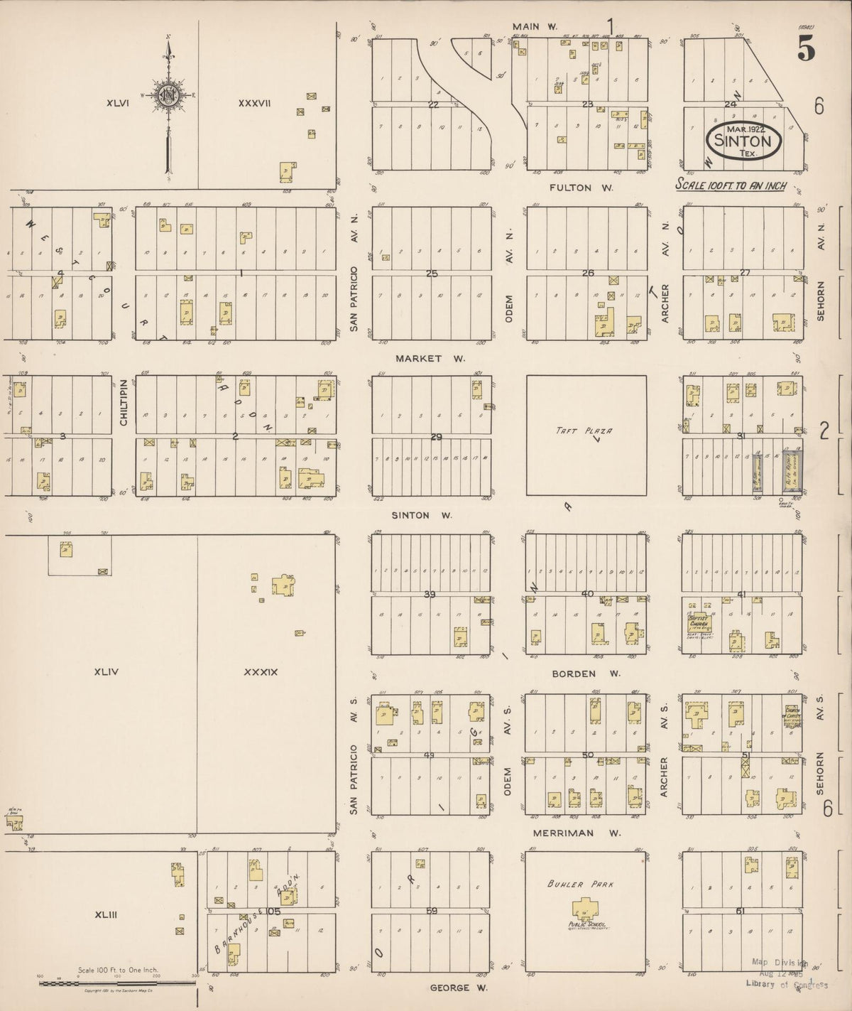 Sanborn Fire Insurance Map from Sinton, San Patricio County, Texas (1922), Sheet #0005 - Historic Sanborn Fire Insurance Map Print, vintage old map wall art, antique decor, genealogy gift, Texas Texas map
