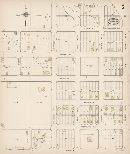 Sanborn Fire Insurance Map from Sinton, San Patricio County, Texas (1922), Sheet #0005 - Historic Sanborn Fire Insurance Map Print, vintage old map wall art, antique decor, genealogy gift, Texas Texas map