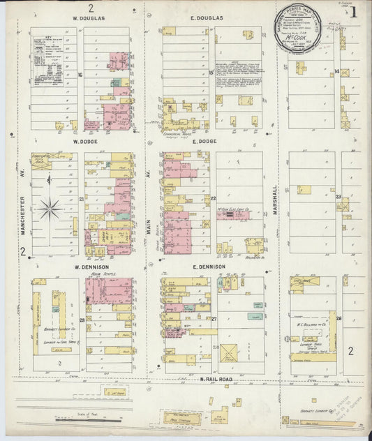 Sanborn Fire Insurance Map from Mccook, Red Willow County, Nebraska (1897), Sheet #0001 - Complete Map Set gallery image, historic Sanborn map, vintage wall art, Nebraska Nebraska