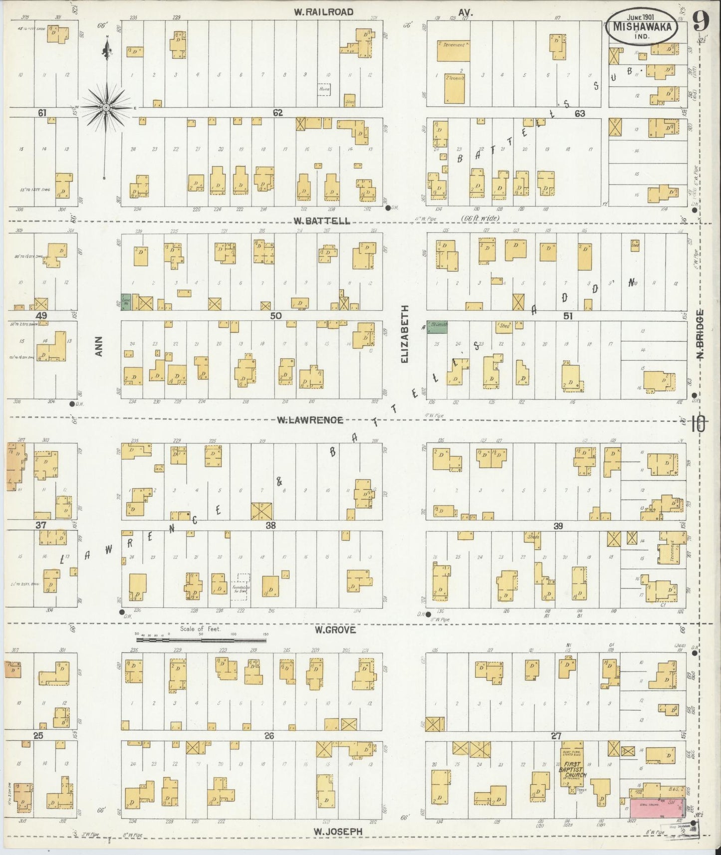 Sanborn Fire Insurance Map from Mishawaka, Saint Joseph County, Indiana (1901), Sheet #0009 - Complete Map Set gallery image, historic Sanborn map, vintage wall art, Indiana Indiana