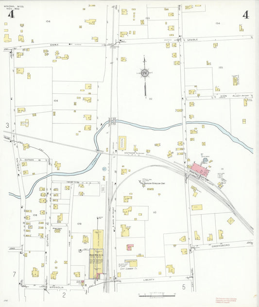 Sanborn Fire Insurance Map from Winona, Montgomery County, Mississippi (1932), Sheet #0004 - Historic Sanborn Fire Insurance Map Print, vintage old map wall art, antique decor, genealogy gift, Mississippi Mississippi map