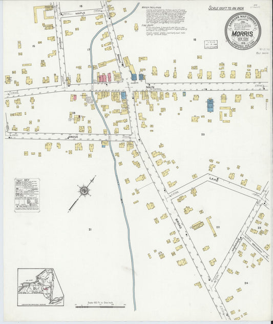 Sanborn Fire Insurance Map from Morris, Otsego County, New York (1916), Sheet #0001 - Historic Sanborn Fire Insurance Map Print, vintage old map wall art, antique decor, genealogy gift, New York New York map