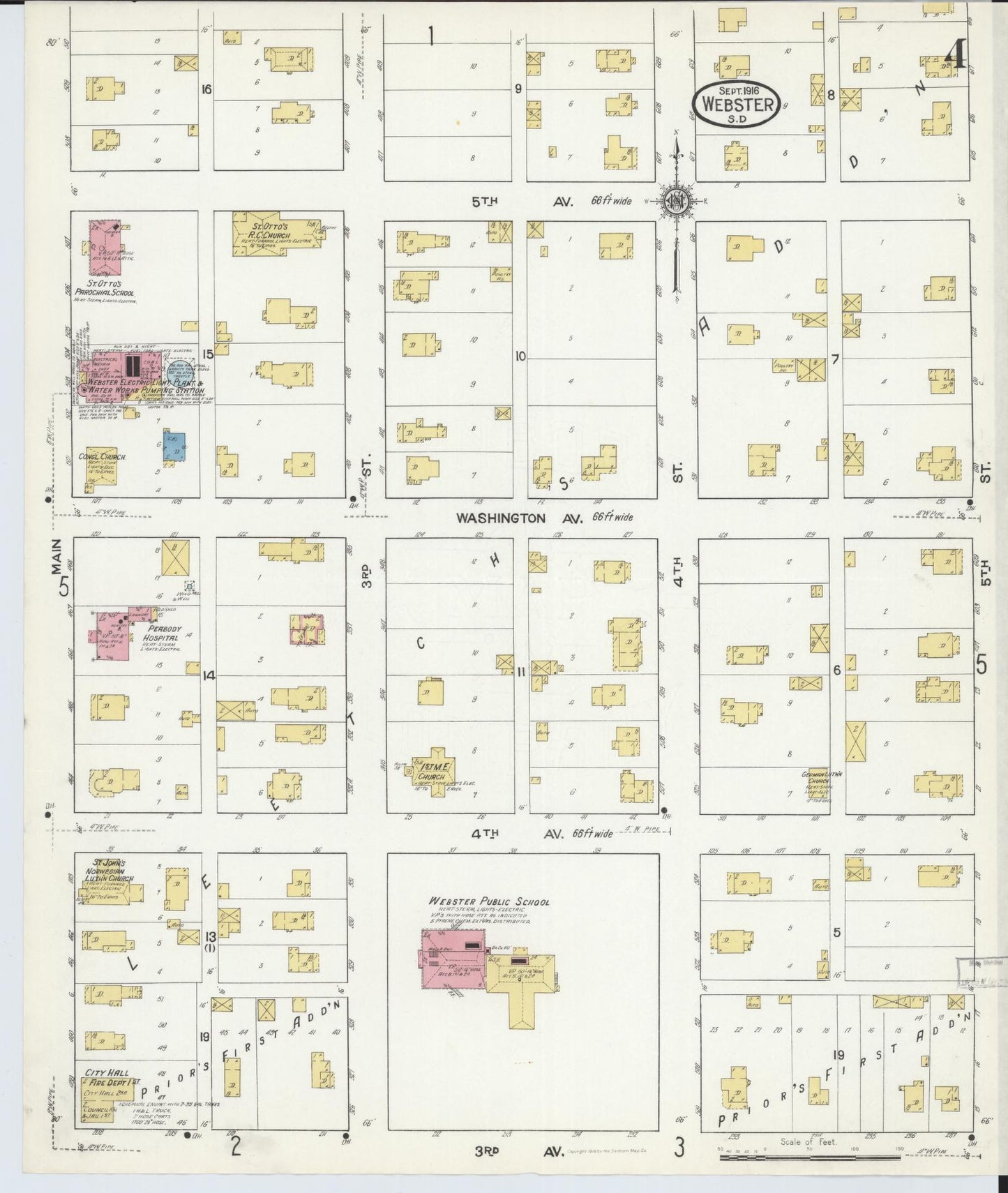 Sanborn Fire Insurance Map from Webster, Day County, South Dakota (1916), Sheet #0004 - Historic Sanborn Fire Insurance Map Print, vintage old map wall art, antique decor, genealogy gift, South Dakota South Dakota map