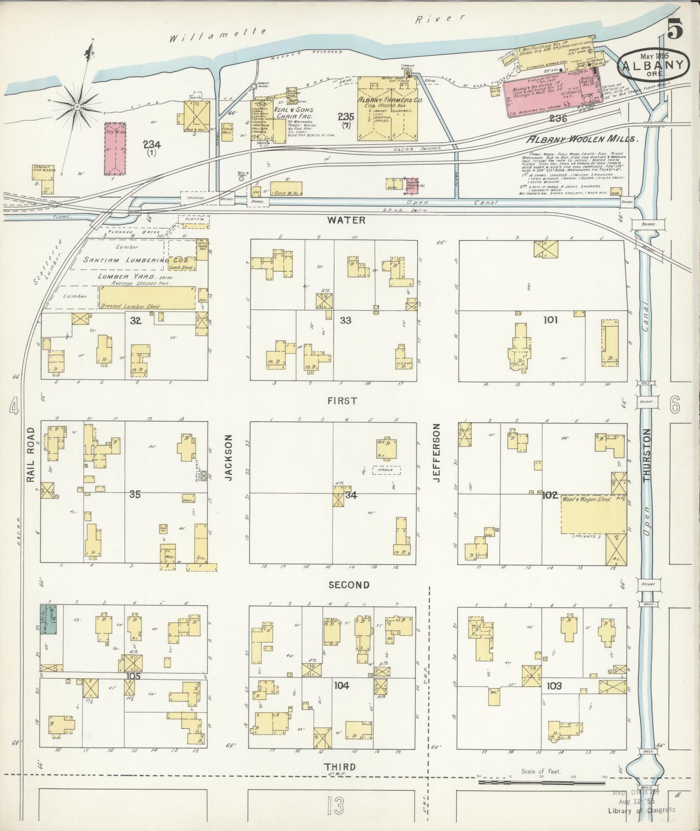 Sanborn Fire Insurance Map from Albany, Linn County, Oregon (1895), Sheet #0005 - Complete Map Set gallery image, historic Sanborn map, vintage wall art, Oregon Oregon