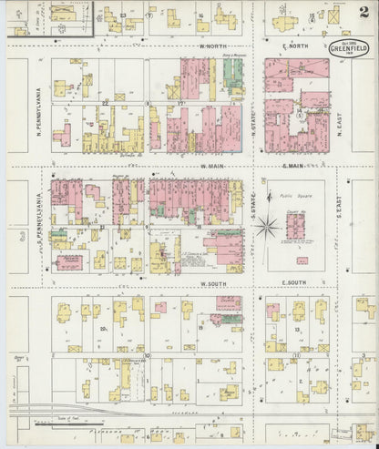Sanborn Fire Insurance Map from Greenfield, Hancock County, Indiana (1895), Sheet #0002 - Historic Sanborn Fire Insurance Map Print, vintage old map wall art, antique decor, genealogy gift, Indiana Indiana map