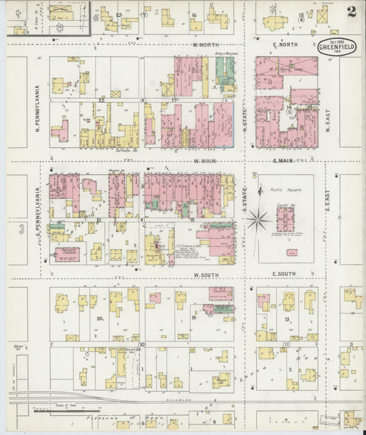 Sanborn Fire Insurance Map from Greenfield, Hancock County, Indiana (1895), Sheet #0002 - Historic Sanborn Fire Insurance Map Print, vintage old map wall art, antique decor, genealogy gift, Indiana Indiana map