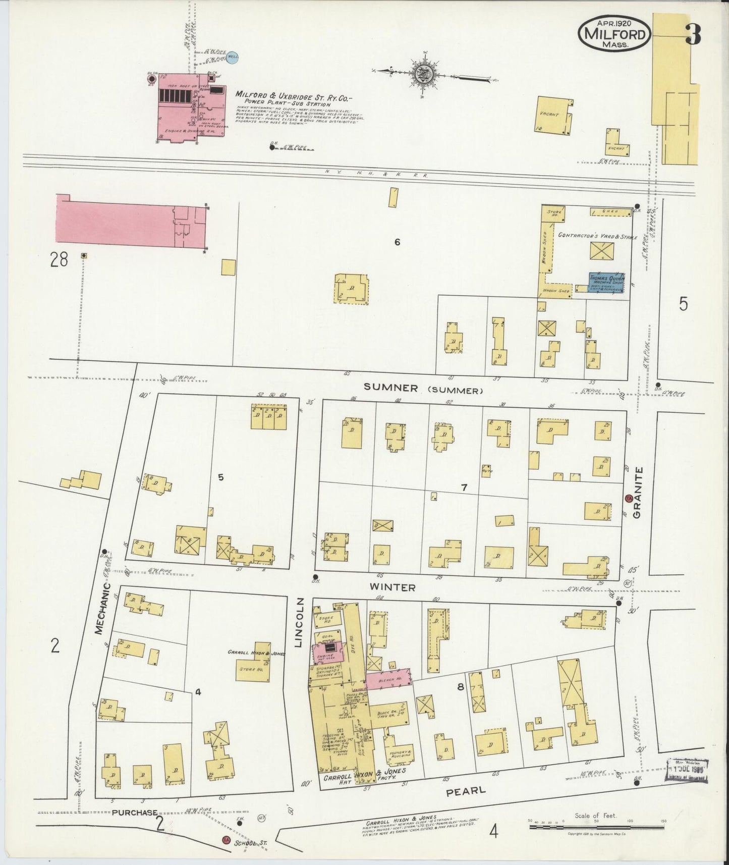 Sanborn Fire Insurance Map from Milford, Worcester County, Massachusetts (1920), Sheet #0003 - Complete Map Set gallery image, historic Sanborn map, vintage wall art, Massachusetts Massachusetts