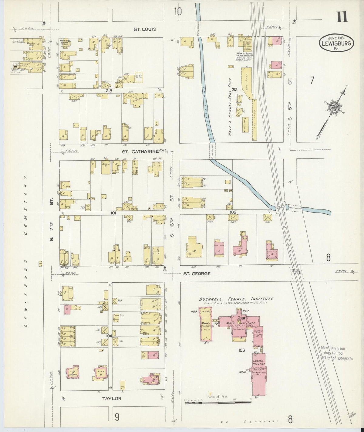 Sanborn Fire Insurance Map from Lewisburg, Union County, Pennsylvania (1913), Sheet #0011 - Historic Sanborn Fire Insurance Map Print, vintage old map wall art, antique decor, genealogy gift, Pennsylvania Pennsylvania map