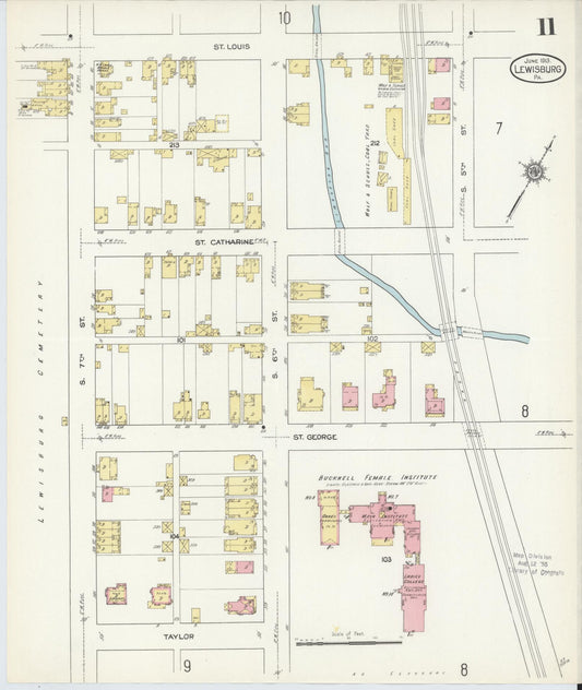 Sanborn Fire Insurance Map from Lewisburg, Union County, Pennsylvania (1913), Sheet #0011 - Historic Sanborn Fire Insurance Map Print, vintage old map wall art, antique decor, genealogy gift, Pennsylvania Pennsylvania map