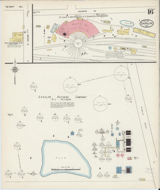 Sanborn Fire Insurance Map from Sapulpa, Creek County, Oklahoma (1915), Sheet #0016 - Historic Sanborn Fire Insurance Map Print, vintage old map wall art, antique decor, genealogy gift, Oklahoma Oklahoma map