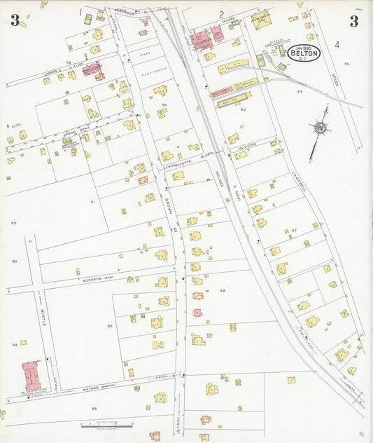 Sanborn Fire Insurance Map from Belton, Anderson County, South Carolina (1930), Sheet #0003 - Historic Sanborn Fire Insurance Map Print, vintage old map wall art, antique decor, genealogy gift, South Carolina South Carolina map