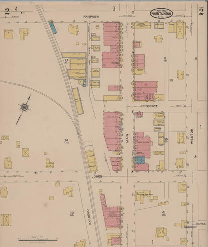 Sanborn Fire Insurance Map from Fountain Inn, Greenville And Laurens County, South Carolina (1922), Sheet #0002 - Complete Map Set gallery image, historic Sanborn map, vintage wall art, South Carolina South Carolina