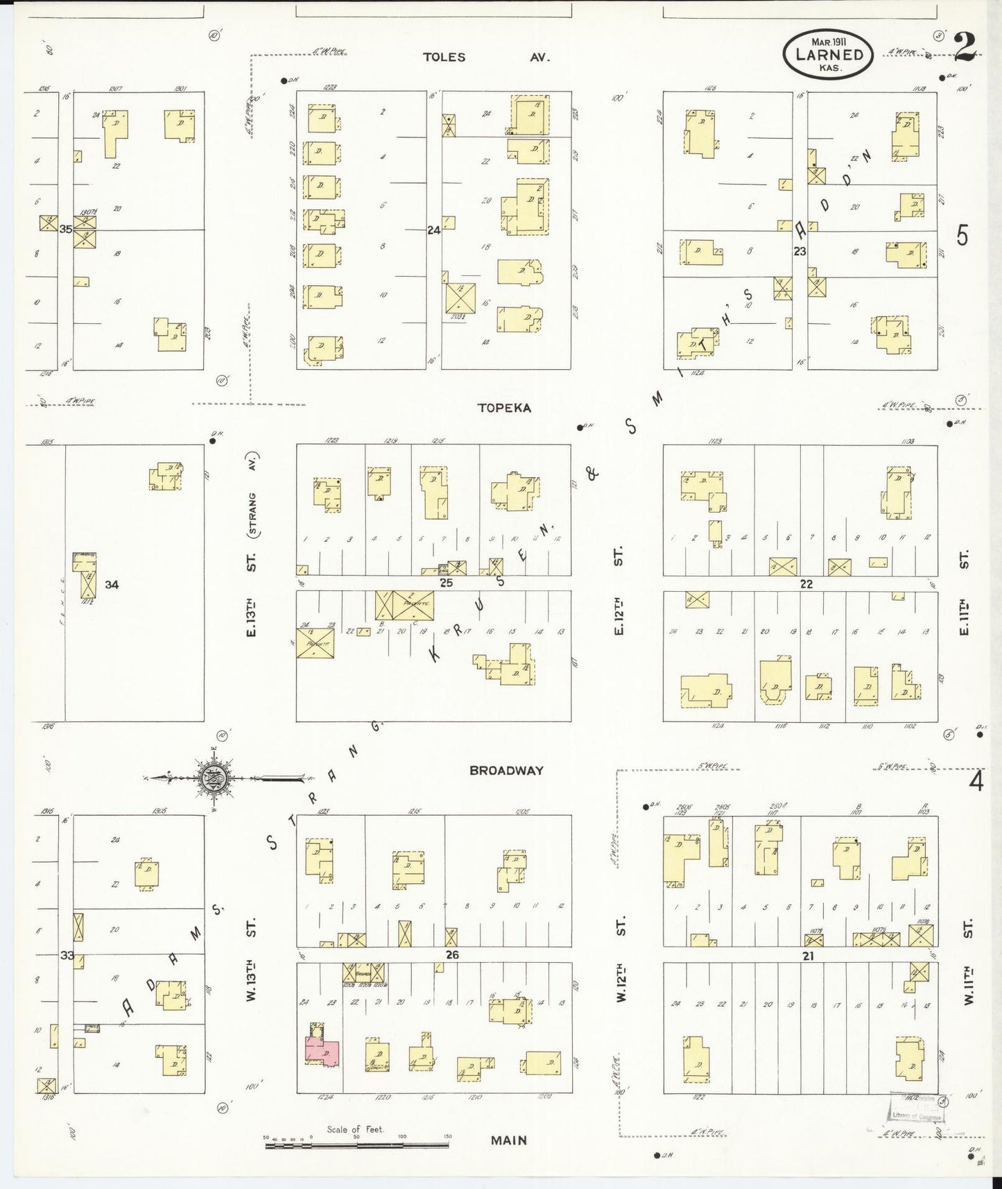 Sanborn Fire Insurance Map from Larned, Pawnee County, Kansas (1911), Sheet #0002 - Complete Map Set gallery image, historic Sanborn map, vintage wall art, Kansas Kansas