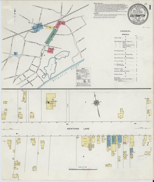 Sanborn Fire Insurance Map from Easthampton, Suffolk County, New York (1909), Sheet #0001 - Historic Sanborn Fire Insurance Map Print, vintage old map wall art, antique decor, genealogy gift, New York New York map