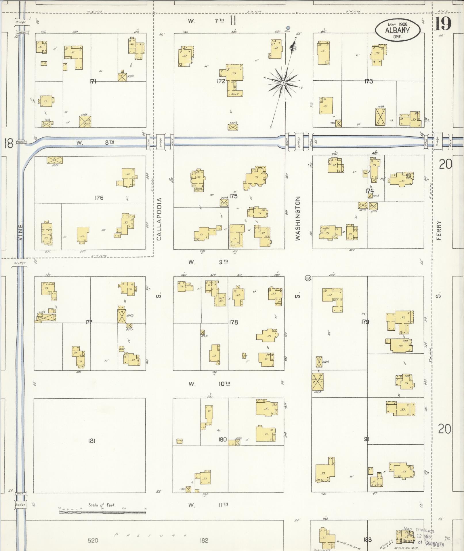 Sanborn Fire Insurance Map from Albany, Linn County, Oregon (1908), Sheet #0019 - Historic Sanborn Fire Insurance Map Print, vintage old map wall art, antique decor, genealogy gift, Oregon Oregon map
