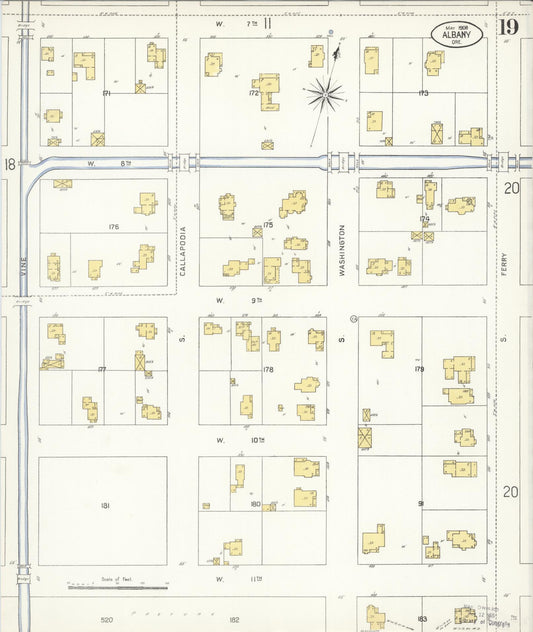 Sanborn Fire Insurance Map from Albany, Linn County, Oregon (1908), Sheet #0019 - Historic Sanborn Fire Insurance Map Print, vintage old map wall art, antique decor, genealogy gift, Oregon Oregon map